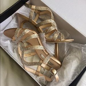nude jeweled prom heels